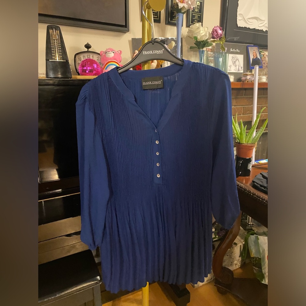 Frank Lyman Design Deep Blue Pleated Blouse